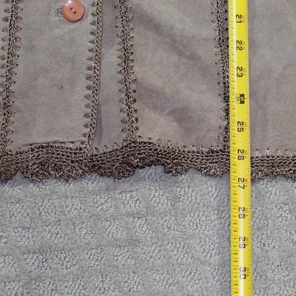 VINTAGE 90s Static Size Large Light Tan Leather and Crocheted Jacket - Picture 7 of 7
